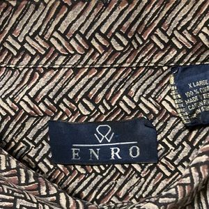 Men’s XL long sl shirt. brown black,ivory,gray herringbone/chevron pattern.